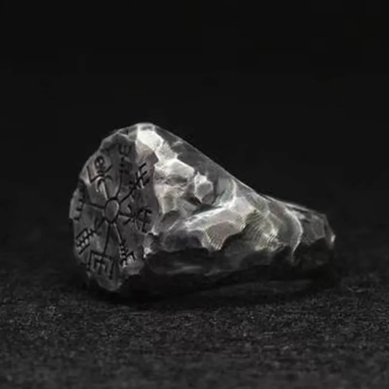 Mystic Viking Ring β Hand-Forged with Compass and Runes