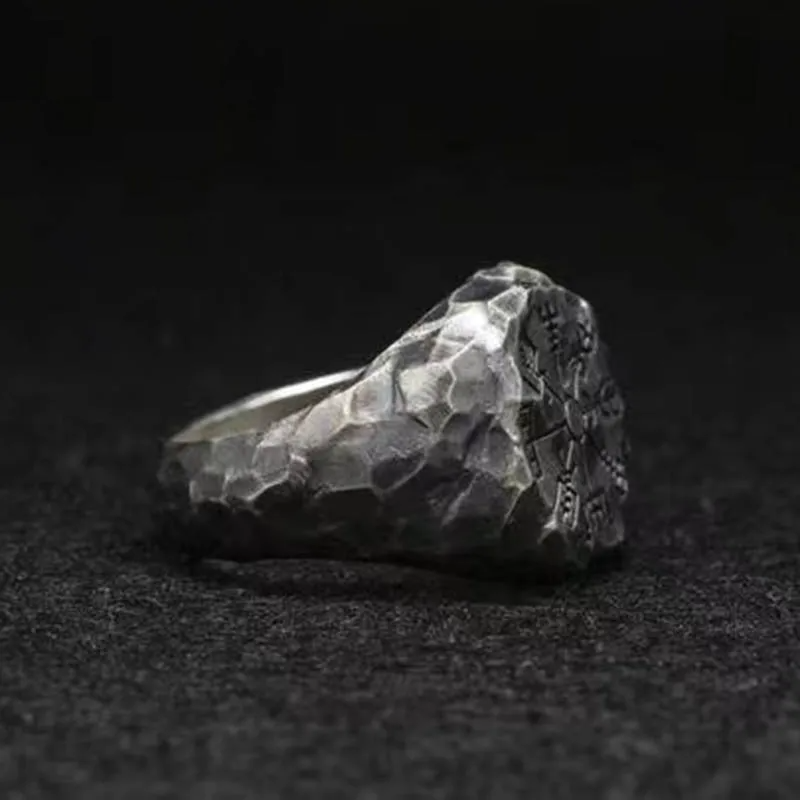 Mystic Viking Ring β Hand-Forged with Compass and Runes