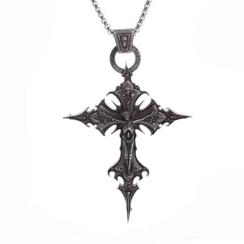 Gothic Skull Jesus Cross Necklace