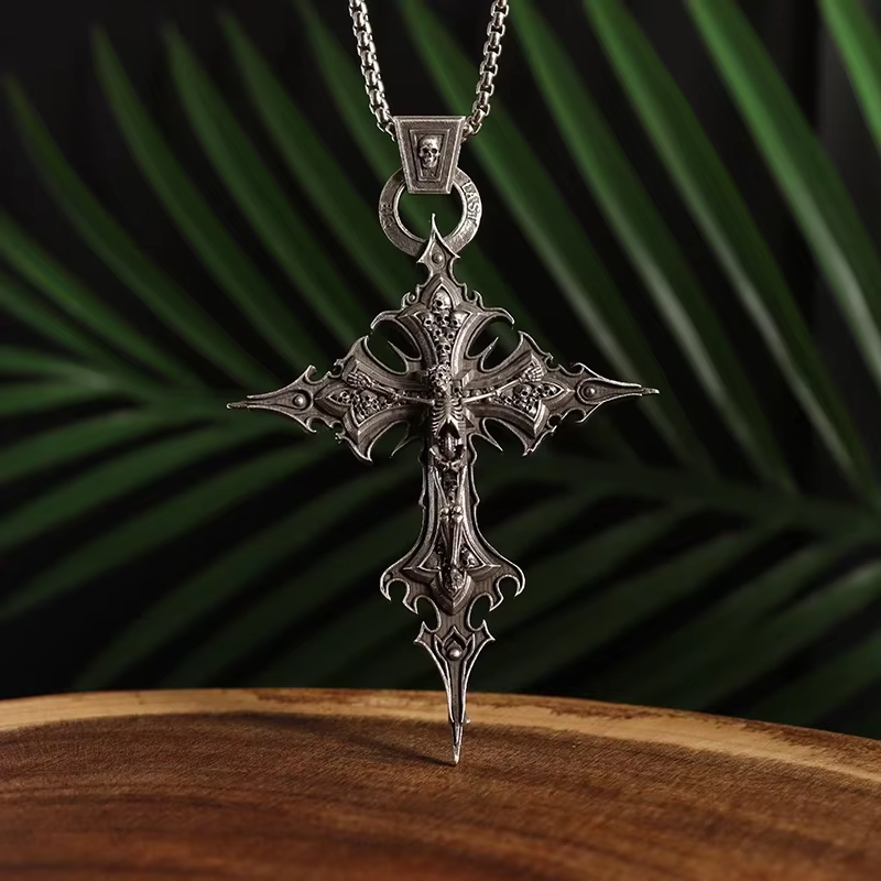 Gothic Skull Jesus Cross Necklace