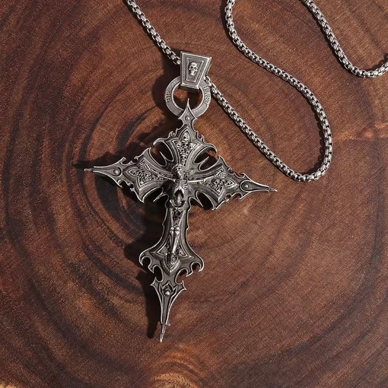 Gothic Skull Jesus Cross Necklace
