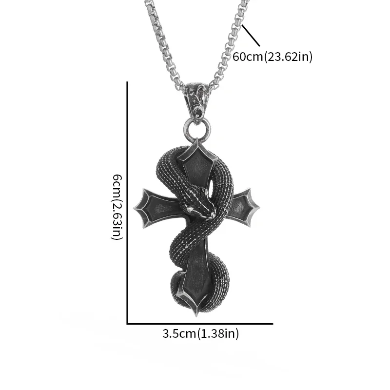 Retro Domineering Dragon Winding Cross Pendant Necklace Men's