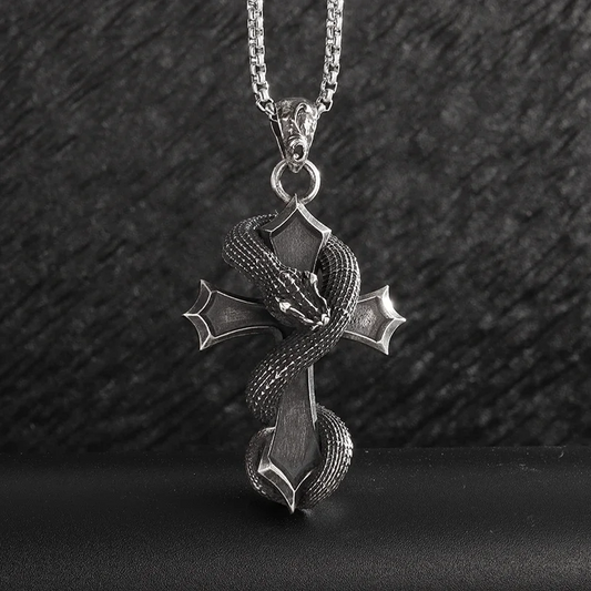 Retro Domineering Dragon Winding Cross Pendant Necklace Men's